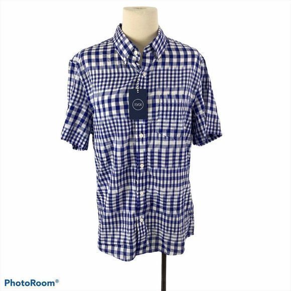 NWT 1901 Blue & White Slim Fit Check Short Sleeve - Picture 10 of 11